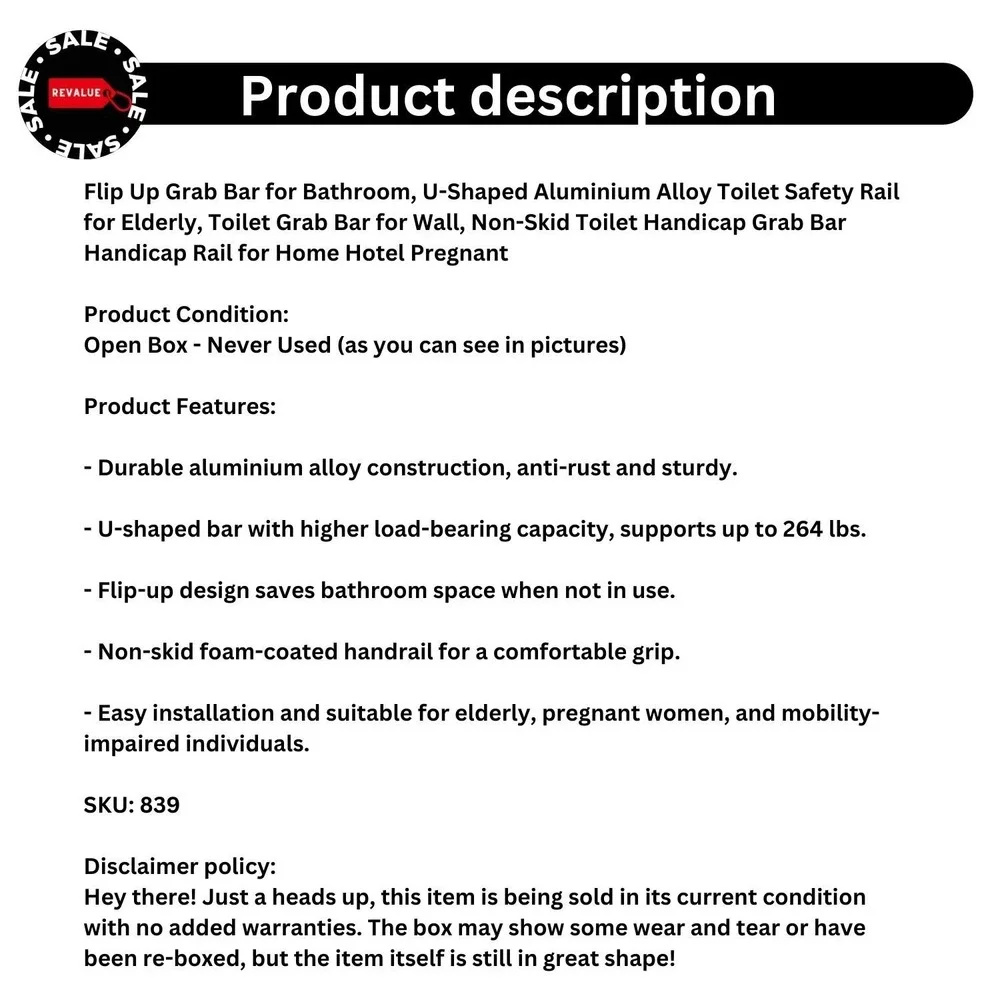 Fold-Up U-Shaped Aluminium Grab Bar‎ 24-in – Bathroom Safety for Seniors